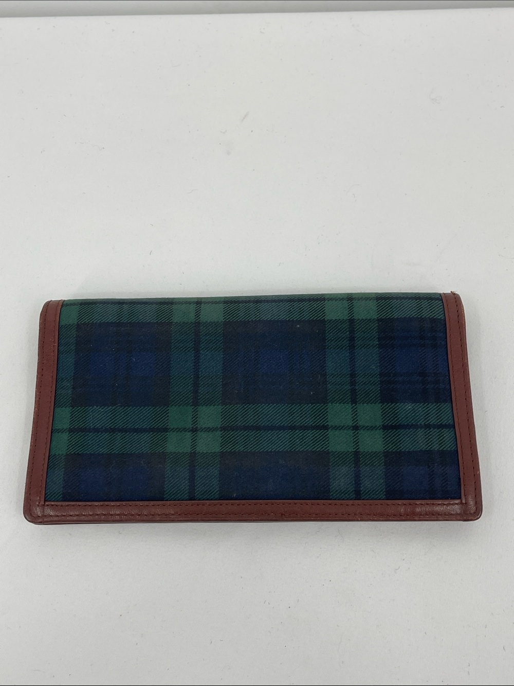 POLO BY RALPH LAUREN Plaid Green & Navy Long Wallet with Brown Trim VINTAGE
